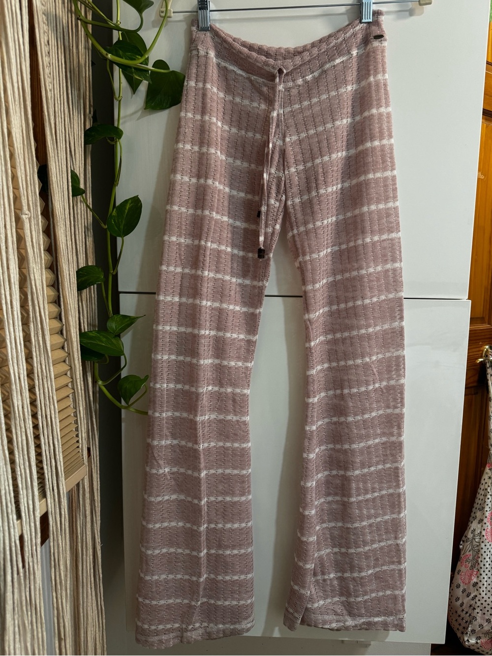 Low Rise Pink & White Stripe Crochet Knit Pants